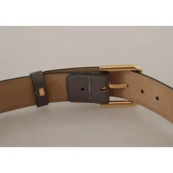 Grå Kalveskind Læder Guld Metal Logo Spænde Bælte