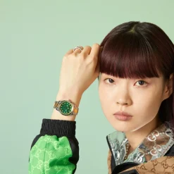 Grøn Malakitsten Skive med Guld Bier Armbånd