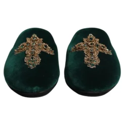 Grøn Velvet Cross Embellished Slippers
