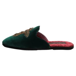 Grøn Velvet Cross Embellished Slippers