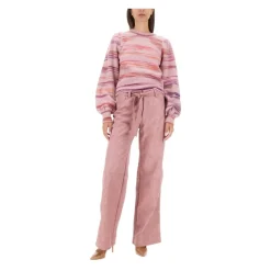 Højtaljede bukser med brede ben og bindebælte