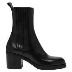 Håndlavet Sort Læderstøvle med Elastiske Indsatser