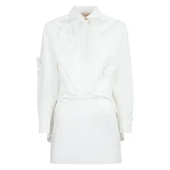 Hvid Blomstret Kjole med Plisserede Detaljer