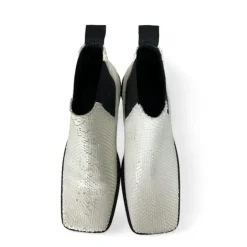 Hvid læder ankelstøvle krybdyrsmønster