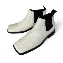 Hvid læder ankelstøvle krybdyrsmønster