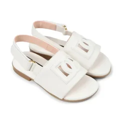 Hvide lædersandaler med udskåret DG-logo