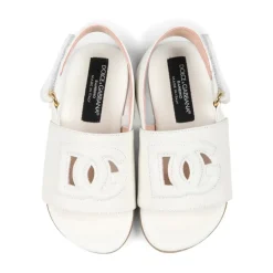 Hvide lædersandaler med udskåret DG-logo