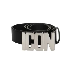 Icon læderbælte med sølvfarvet metalspænde