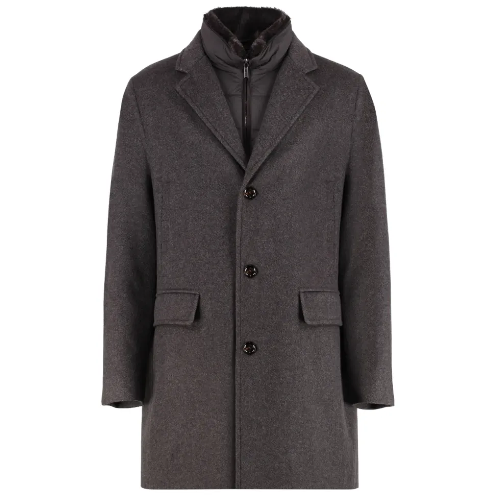 Kashmirfrakke med aftagelig pelskrave