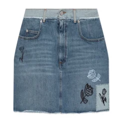 Kort denim nederdel med logo