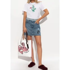 Kort denim nederdel med logo