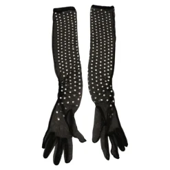 Krystalpyntet Mesh Handsker Sort Bomuld Italien