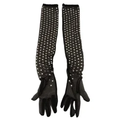 Krystalpyntet Mesh Handsker Sort Bomuld Italien