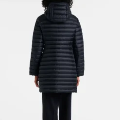 Lang Hættedunjakke Navy Blå