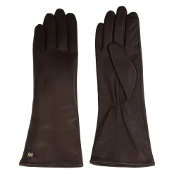 Lange mørkebrune monogramhandsker