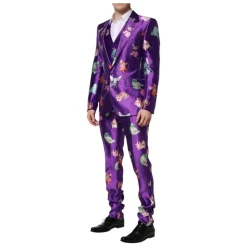 Lilla silke dyreprint 3-delt jakkesæt