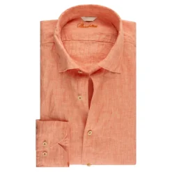 Linned Slimline Skjorte med Perlemorsknapper