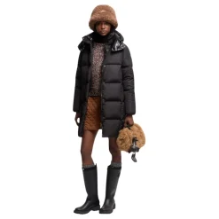 Litte Square-Quilted Hooded Long Down Jacket