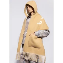 Logo Alpaca Wool Blend Hooded Scarf