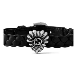 Logo Læderkædearmbånd Sort