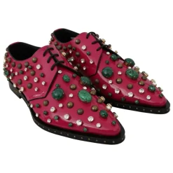 Lyserøde Krystal Læderkjole Brogue Sko