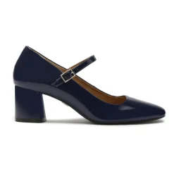 Marineblå lakerede pumps med lav hæl