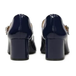 Marineblå lakerede pumps med lav hæl