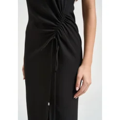 Midi-kjole i twill med rynkeeffekt