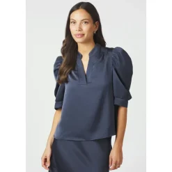 Midnight Blue Satin Bluse
