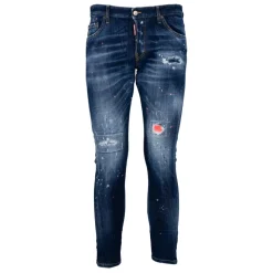 Mørk Neon Splash Ripped Jeans Blå