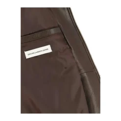 Mørkebrun læder høj hals jakke