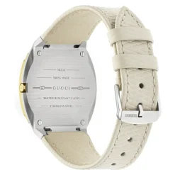 Multi-lagdelt Gylden Messing Skive med Hvidt Læderrem