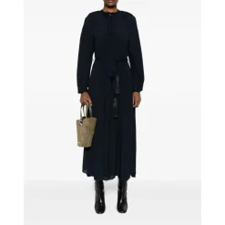 Navy Blue Slips Hals Kjole