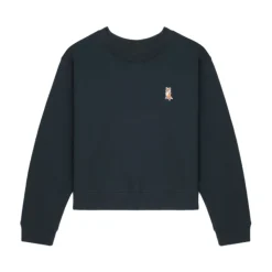Navy Fox Broderet Crew Neck Sweater