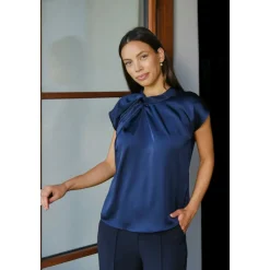 Navy Satin Drapy Bluse