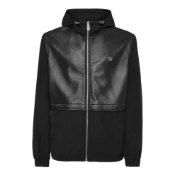 Nylon/Leather Hooded Jacket LS