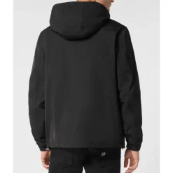 Nylon/Leather Hooded Jacket LS