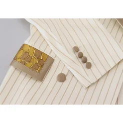 Off White Gold Stribet Tuxedo Slim Fit Suit