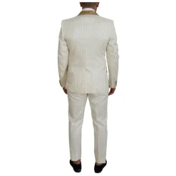 Off White Gold Stribet Tuxedo Slim Fit Suit