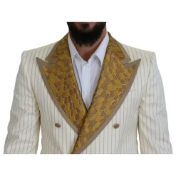 Off White Gold Stribet Tuxedo Slim Fit Suit