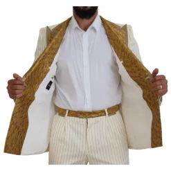 Off White Gold Stribet Tuxedo Slim Fit Suit