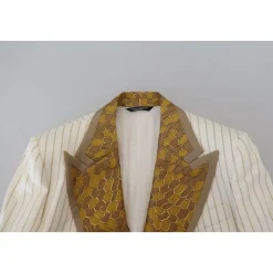 Off White Gold Stribet Tuxedo Slim Fit Suit