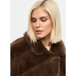 Oversized Faux Fur Coat - Brun