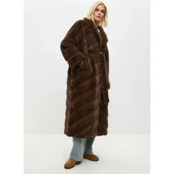 Oversized Faux Fur Coat - Brun