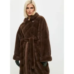 Oversized Faux Fur Coat - Brun