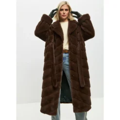 Oversized Faux Fur Coat - Brun