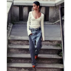 Patchwork Straight-Leg Jeans