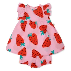 Pink Jordbær Kortærmet Kjolesæt