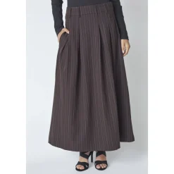 Pinstripe Plisseret Nederdel i Mørkebrun