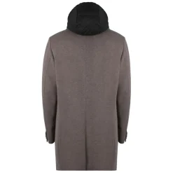 Polstret uldfrakke med aftagelig hætte